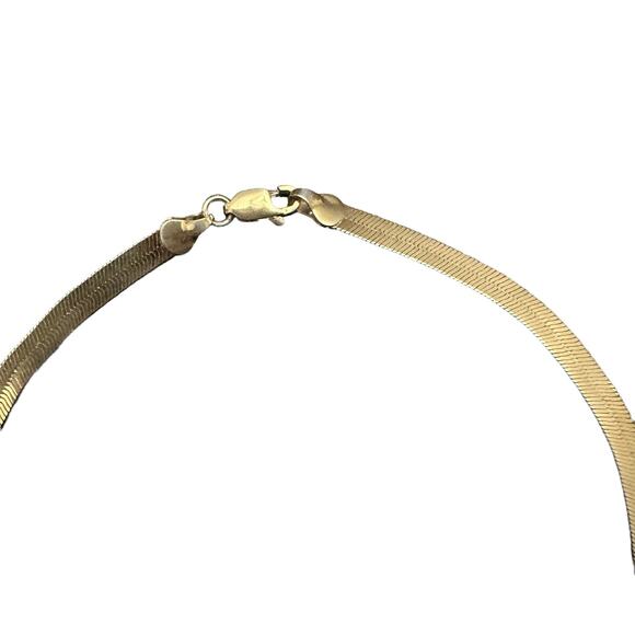 Gold Tone Simple Herringbone Necklace 19 inches Minimalist - Picture 2 of 5